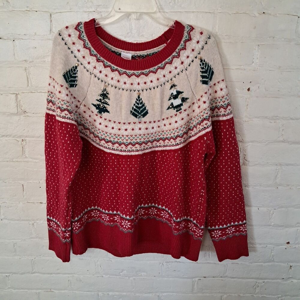 Holiday Time Women's Plus 1X Red Cream Fair Isle Christmas Sweater Holiday Knit